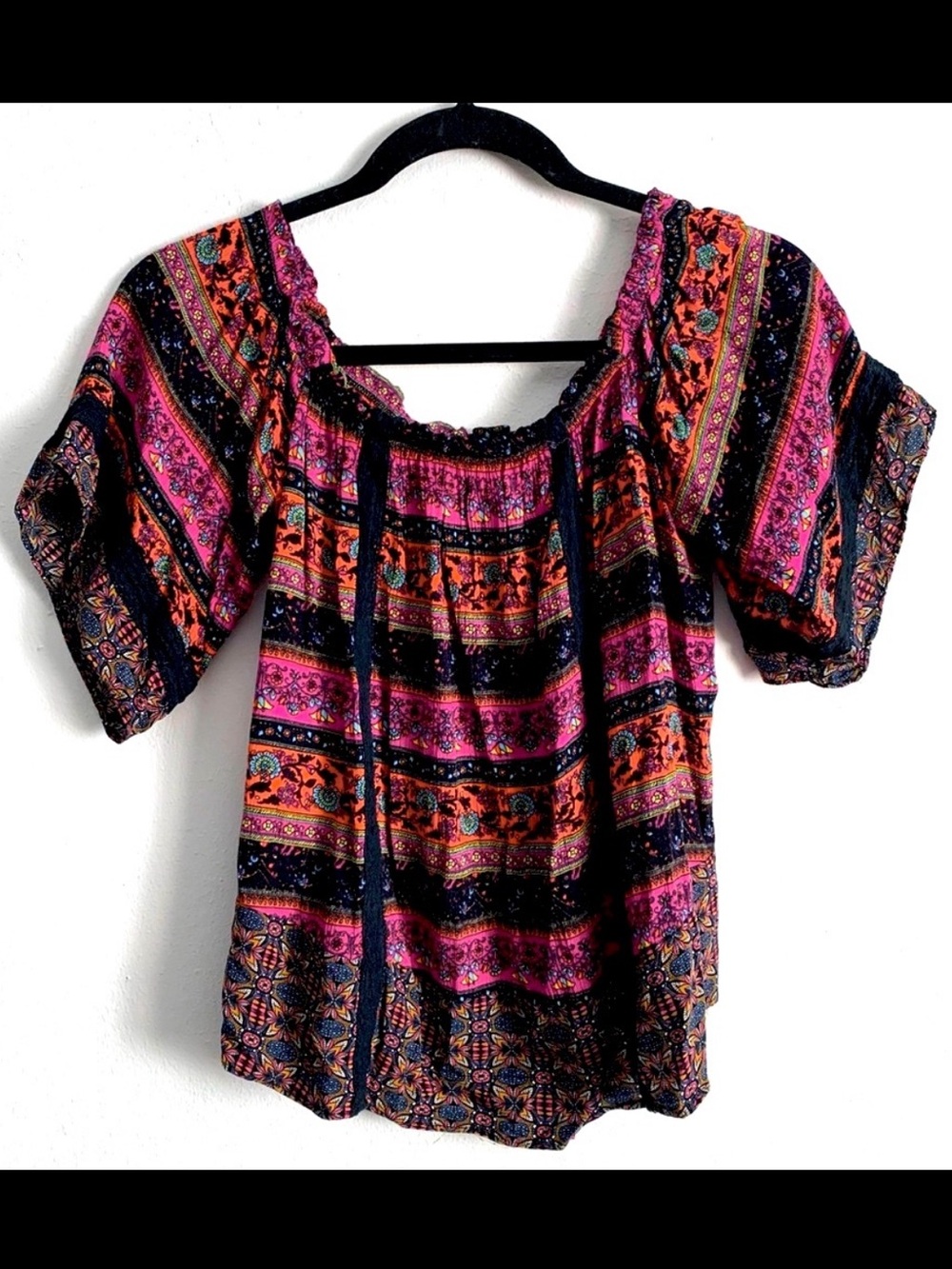 Hazel Boho Floral Stripes Off-The-Shoulder Top